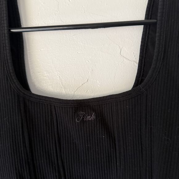 PINK Victorias Secret Tank Top Set Of 2 Large Black Green Ribbed Fitted Y2k Cute - Picture 8 of 10